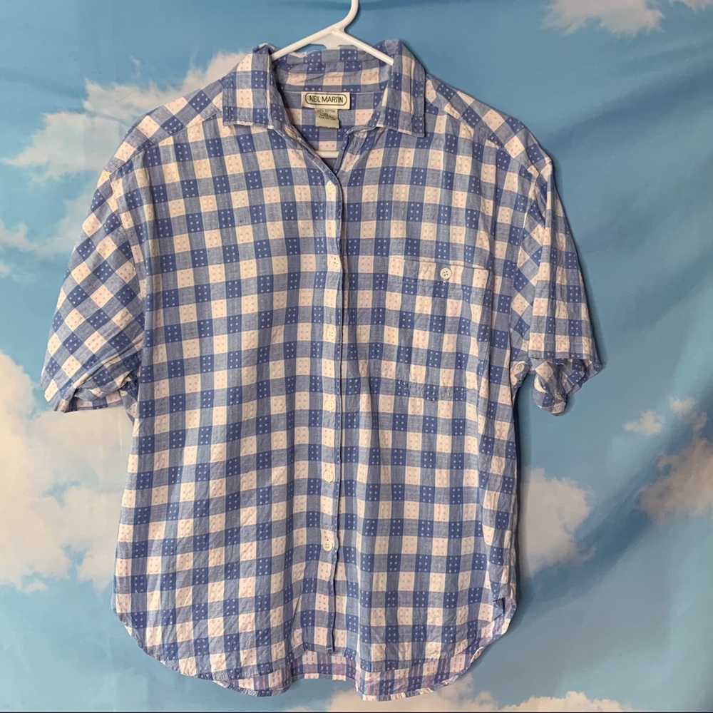 Neil Martin- Blue & White Square Button Up Top 16
